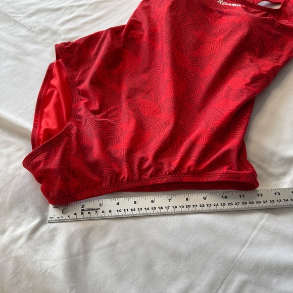 ROOTS Women's One-Piece Swimsuit 14 Allover Leaf Print Criss-Cross Straps Red - Picture 11 of 15